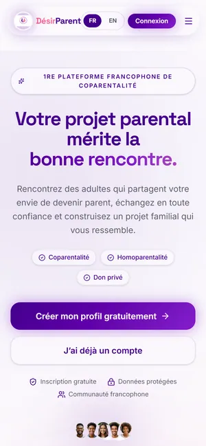 DésirParent — homepage, mobile