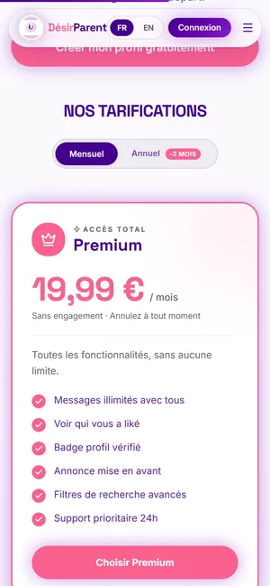 DésirParent: Membership plans and pricing, mobile