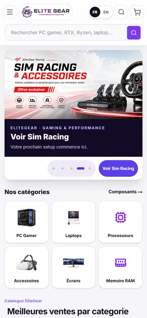 EliteGear — homepage, mobile