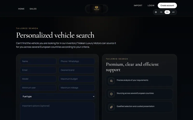 Makan Luxury Motors: Custom sourcing request